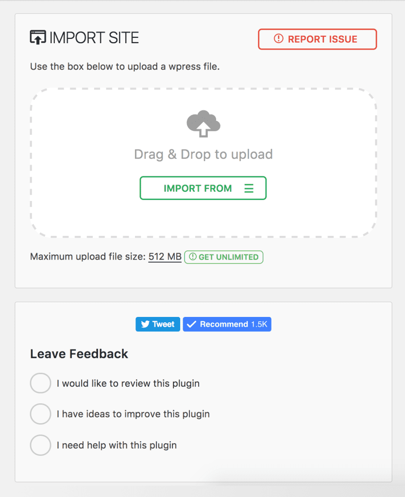 Import Your Website Files using all in one migration plugin