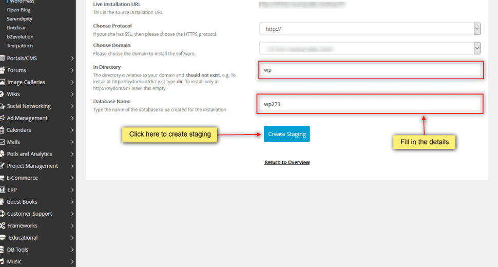 WordPress staging sites