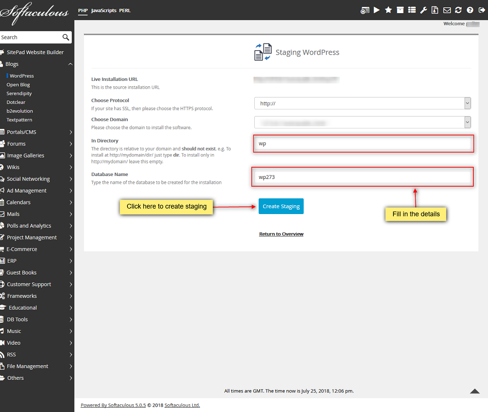 WordPress staging sites