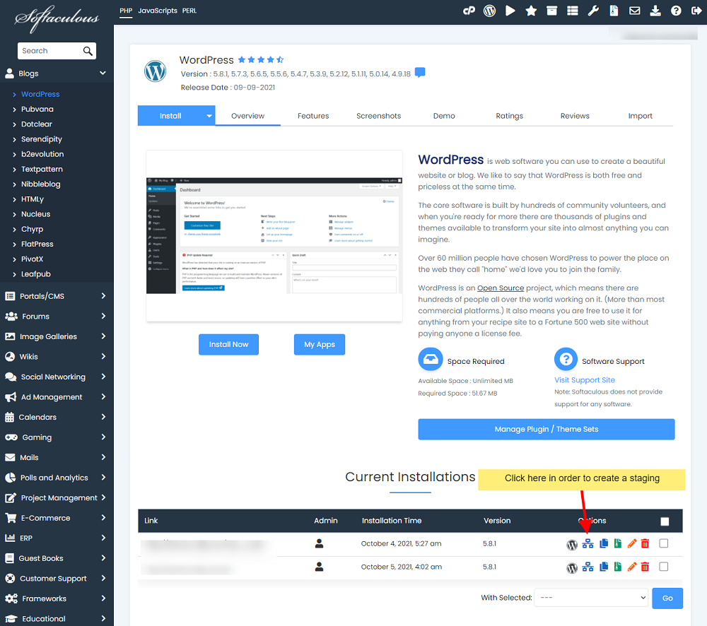WordPress staging sites