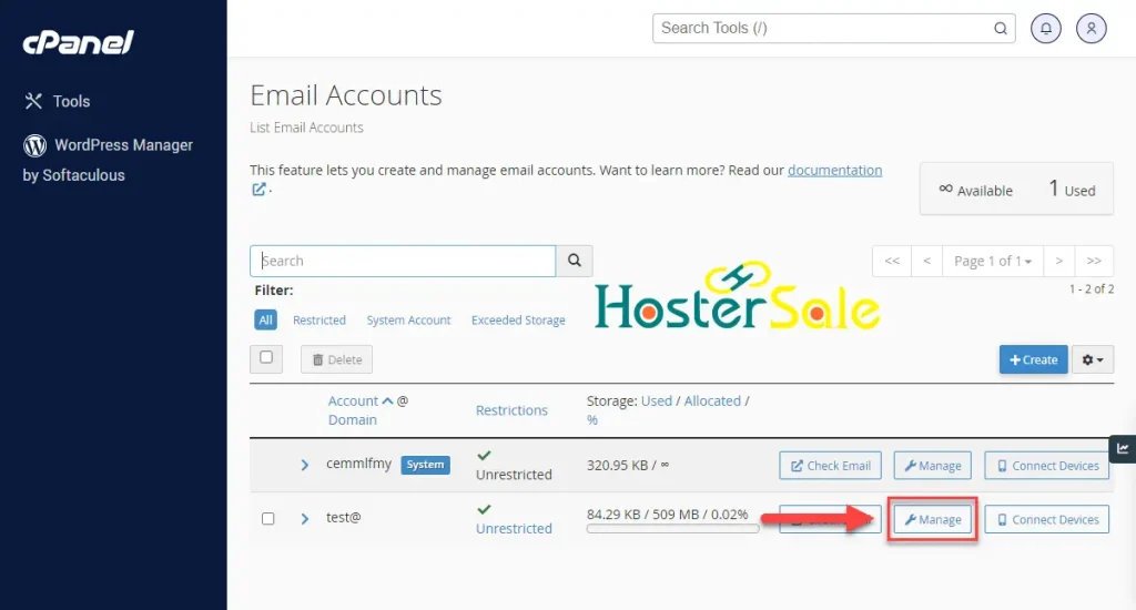 manage email account in cpanel