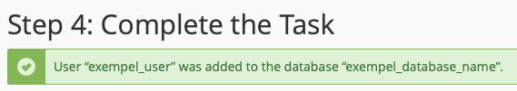 cpanel mysql database wizard database done