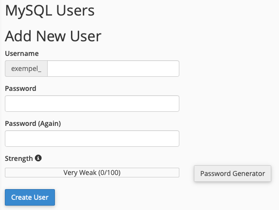 create new user database in cpanel