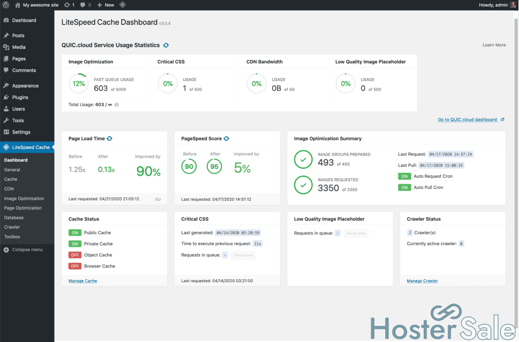 HosterSale LiteSpeed Hosting dashboard